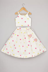 Off White Chanderi Top and Ghagara Set for Girls